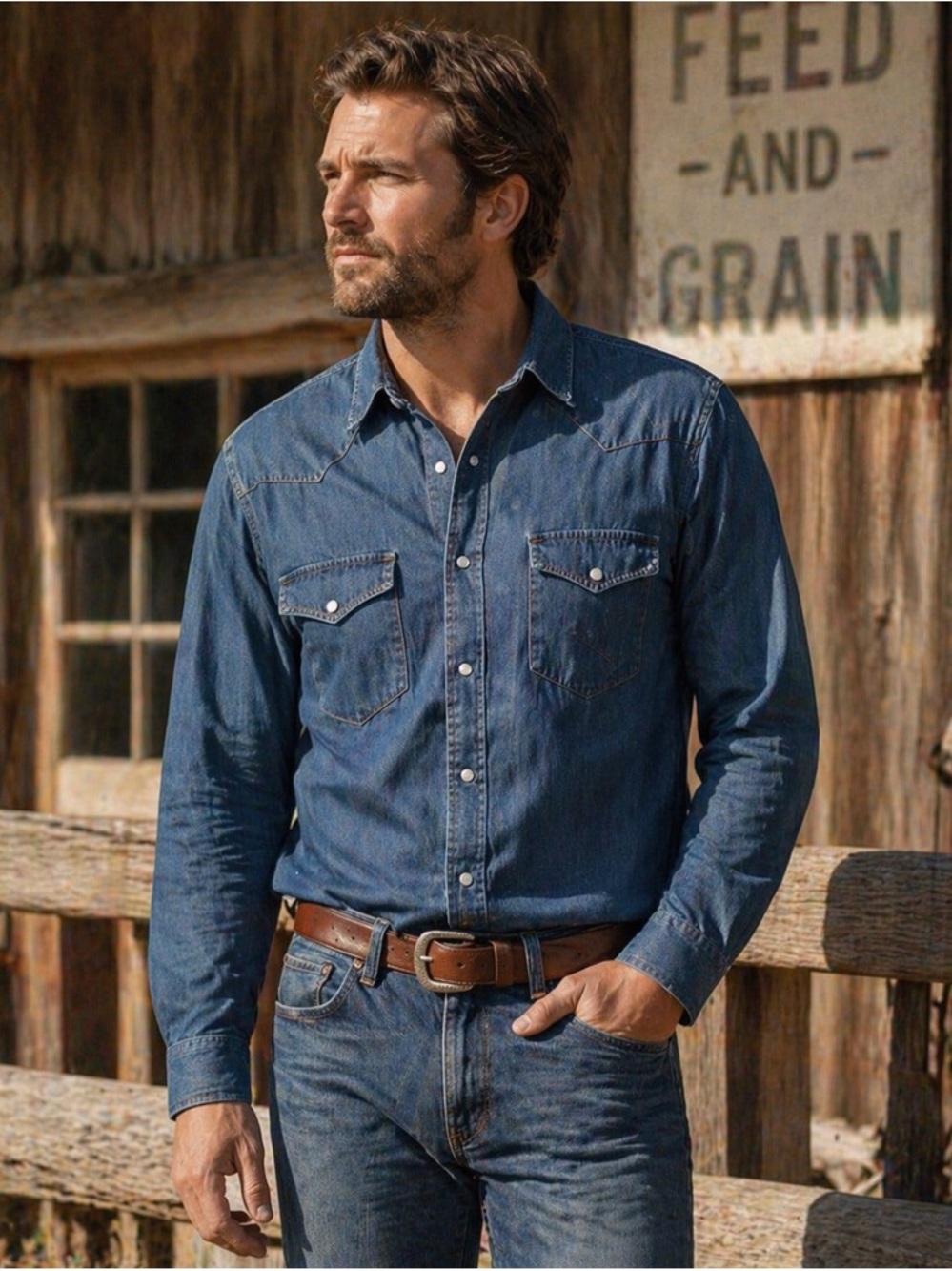 Gap Denim Western Shirt XL Oversized Unisex Cowboy Button Down Blue Jean Shirt